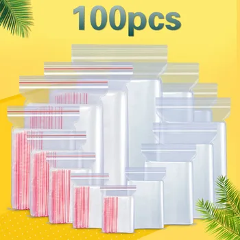 

100pcs/pack Small Zip Lock Plastic Bags Reclosable Transparent Jewelry/Food Storage Bag Kitchen Package Bag Clear Ziplock Bag