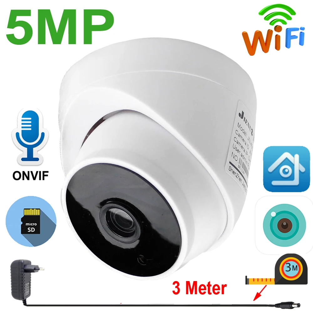 

JIENUO 5MP IP Camera Wireless 64G Cctv Security Surveillance Audio Night Vision Infrared Network Dome Wifi Home Cam XMeye ICSee