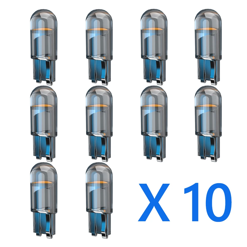 10 шт. W5W Led T10 Автомобильный свет COB стекло 6000K белый автомобильный номерной знак