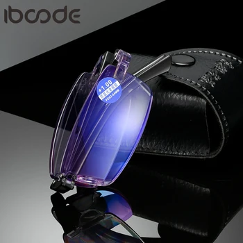 

iboode Folding Anti Blue Light Reading Glasses With Box Fashion Women Men Cutting Frameless Presbyopia Eyeglasses Unisex Eyewear