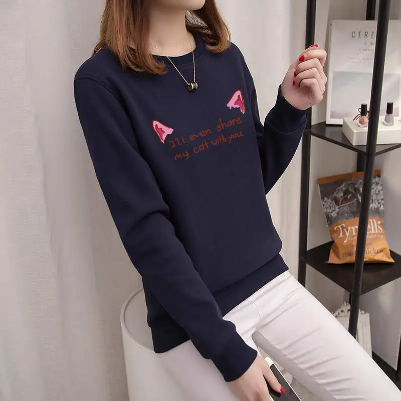 royal blue cat ears Толстая овечья шерсть теплая Женская толстовка; осень зима плюс бархатные черные толстовки женские Moletom Feminino пуловер толстовки C5719 - Цвет: royal blue cat ears