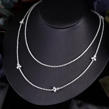 

janekelly Fashion clear white stone cubic zirconia collier wedding Long chain necklace for women Punk Hiphop Rock Jewellery