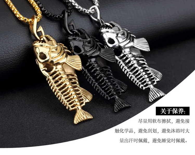 AliExpress Мужчины Длинные рыбные кости кулон цельная рыба Скелет титана стали ожерелье