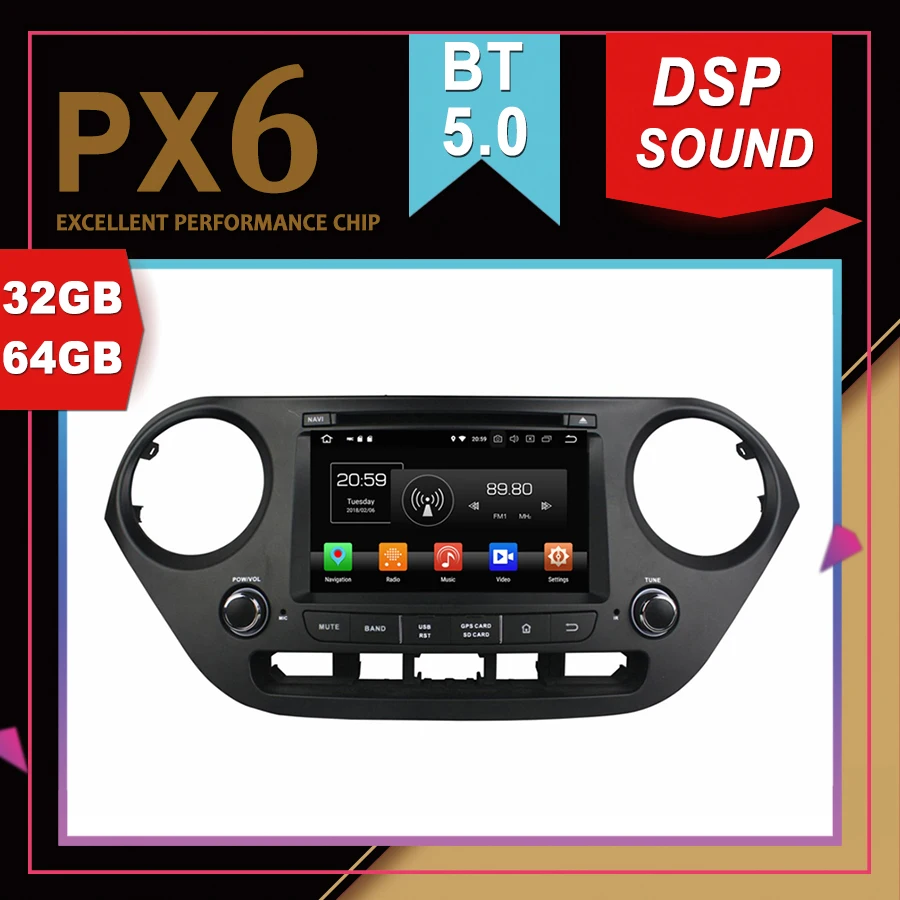 PX6 Excellent Performance Android 9.0 Car Multimedia GPS For HYUNDAI I10 2014-2015 DSP Sound Navigation Tape Recorder Radio | Автомобили и