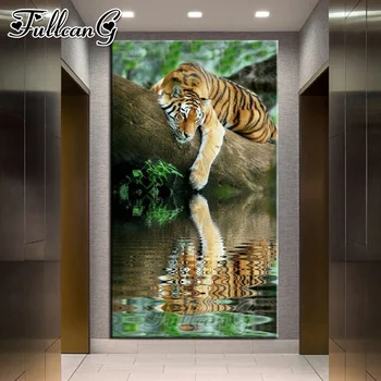 

FULLCANG Tiger shadow Animals 5d diy full square round drill large diamond painting mosaic embroidery sale decoration FC2551