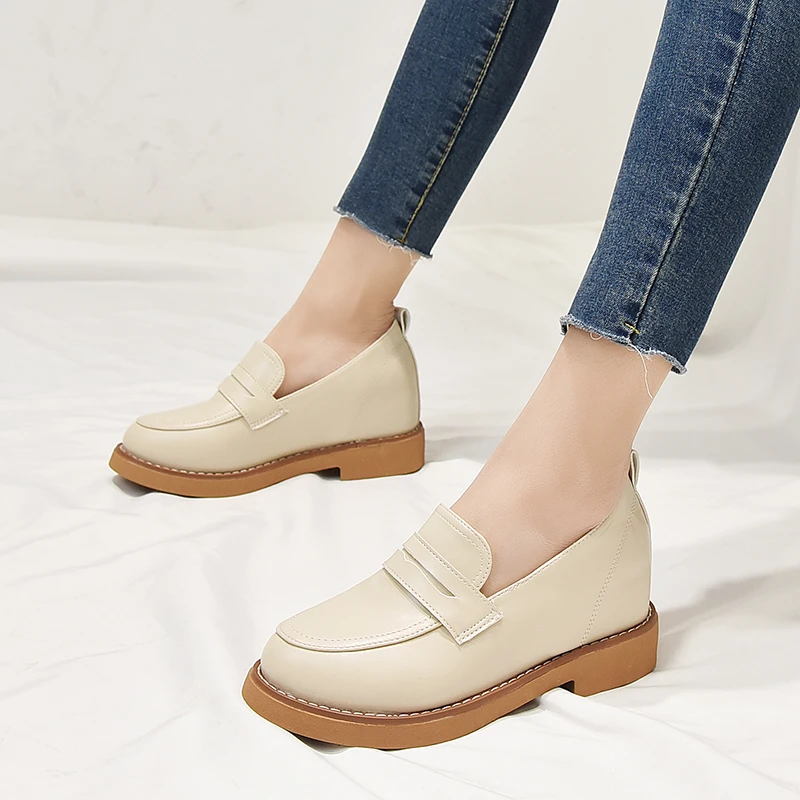 Mocasines con cuña 3cm para mujer, zapatos de tacón bajo, informales, sin cordones, color para oficina|Zapatos de tacón de mujer| -