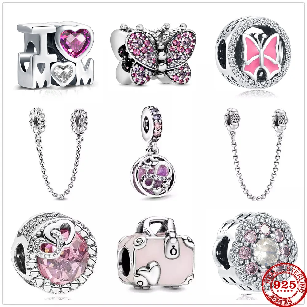 925 Sterling Silver Infinity Hearts &amp Stars Pendant DIY fine beads Pavé Safety Chain Charm Fit Original Pandora Bracelet | Украшения и