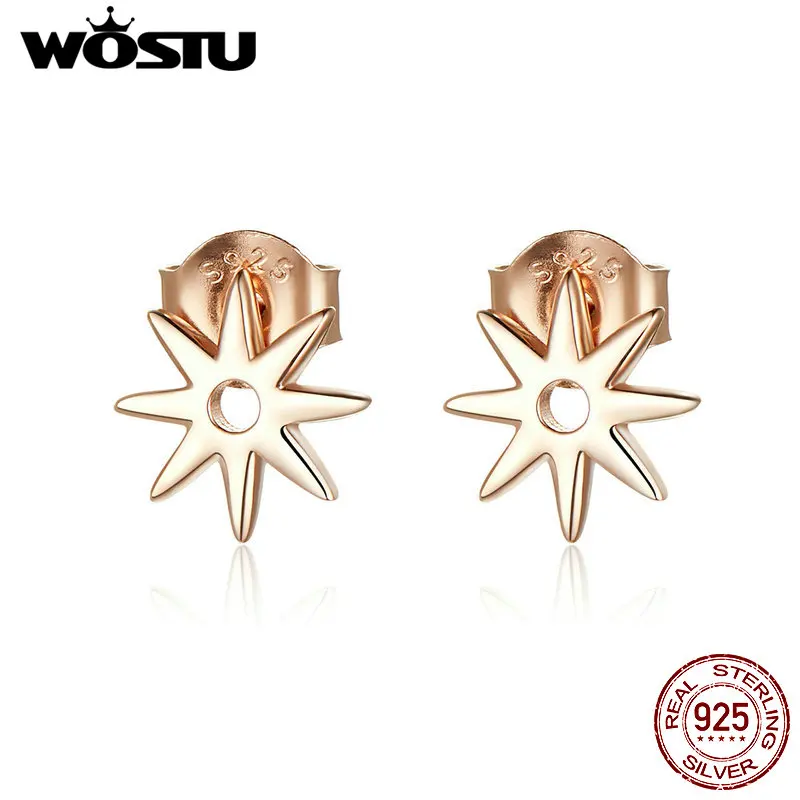 WOSTU, 925 пробы серебряные светящиеся серьги-гвоздики "Звёзды", блестящие Galaxy, розовое золото, крошечные серьги для женщин, роскошные ювелирные изделия CQE568