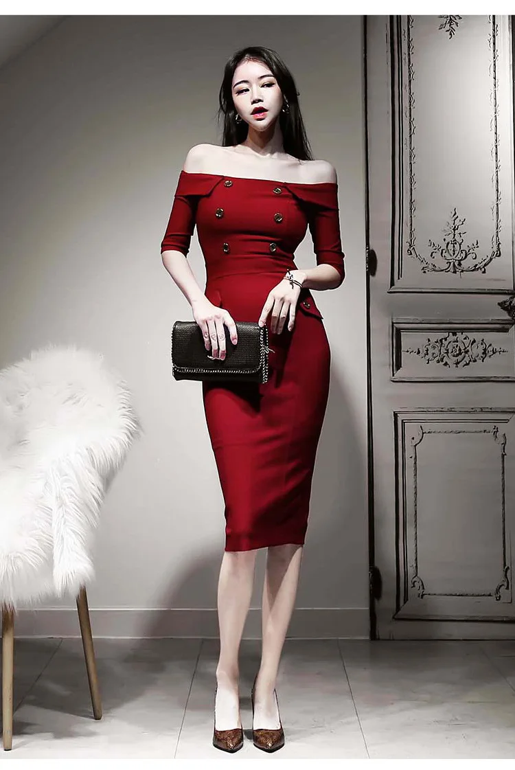 Foamlina Сексуальное Красное Облегающее платье с открытыми плечами Vestidos модное женское приталенное вечернее платье с вырезом лодочкой и коротким рукавом