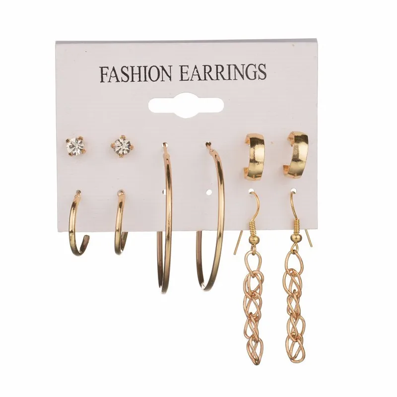 5 Sets Women Fashion Gold Earrings Diamond Hoop Stud Combination Of of special circle For Statement | Украшения и аксессуары