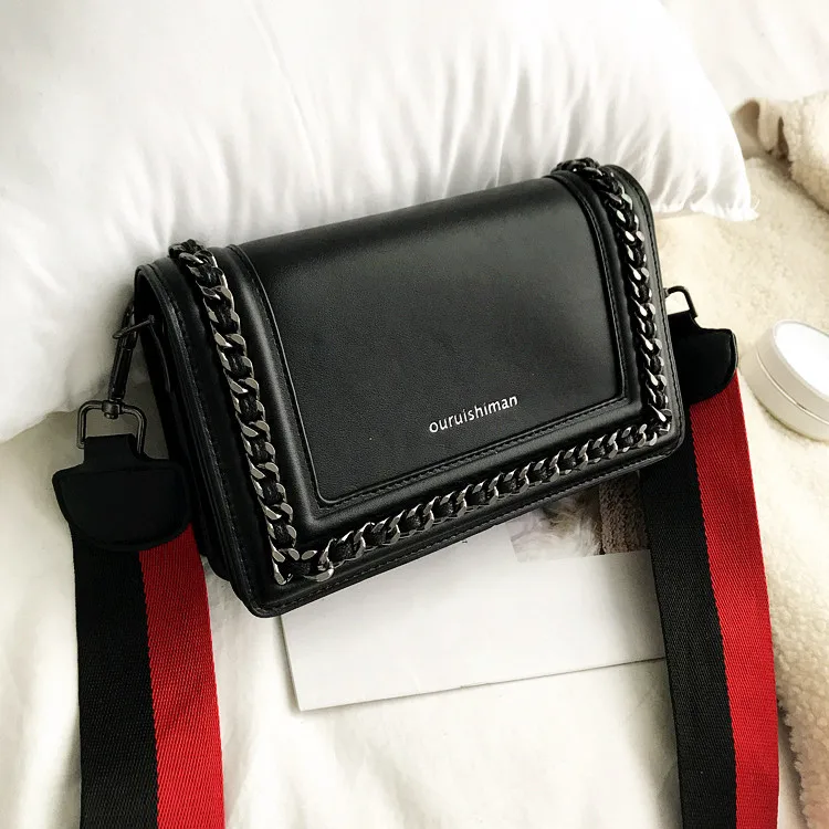 

Textured Bag Women's 2018 New Style Fashion Small CK Versitile Fashion Wide-Strap Crossbody/shoulder Bag Retro Chain Bag