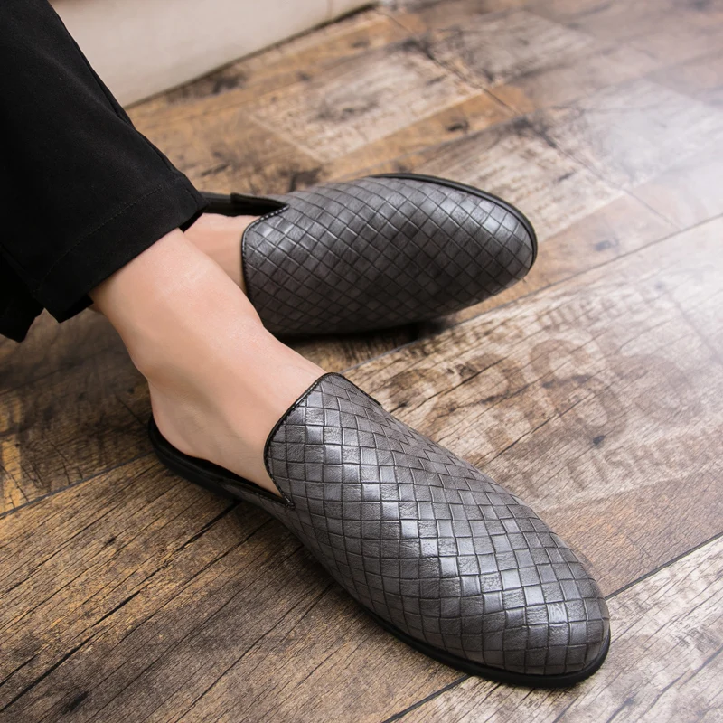 Summer Leather Slippers Men Breathable Holes Casual Shoes Men's Flats Classic White Half Slides Handmade Moccasins Loafers 2021