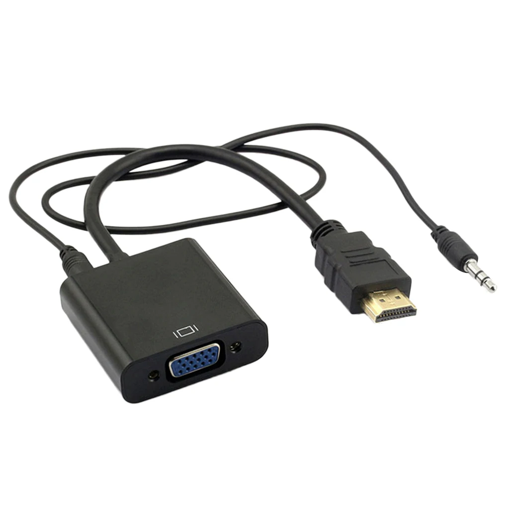 1080p HDMI Male To VGA Female 3.5mm Audio Cable Converter Adapter Black for 480P/ 576P / 720P for HD monitors or projectors