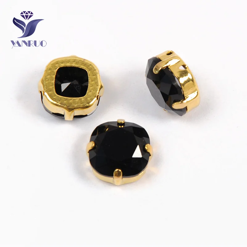 With Gold Claw YANRUO 4470 Подушка огранка черные стразы стекло, кристалл, алмаз Pointback кристалл серебро и золото Когти для рукоделия платья - Цвет: With Gold Claw