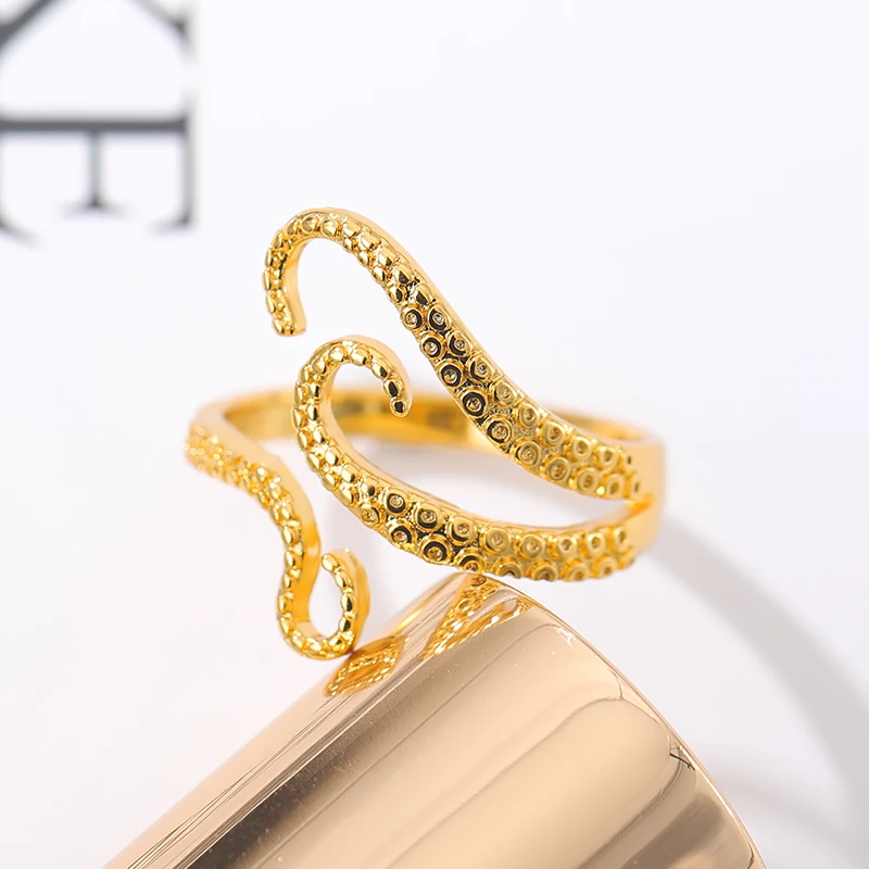 Vintage Octopus Tentacle Open Ring For Women Gold Color Stainless Steel Ring Summer Party Jewelry Gift finger rings fashion rings fashion ring stainless steel rings metal rings gold rings