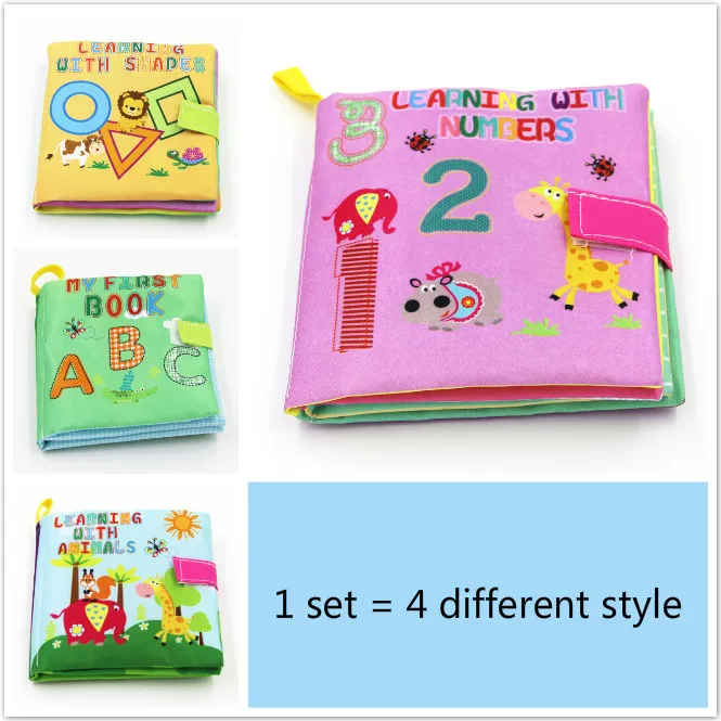 

1 Set = 4different Style 0-36 Months Baby Toys Soft Cloth Books Infant Educational Stroller Rattle Toy Newborn Crib Bed Baby To