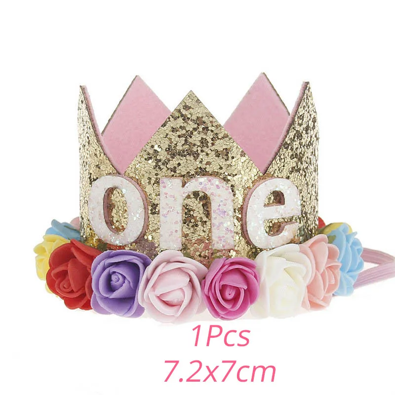 1st Birthday Party Decor Hat Kids 1 2 3 Year Happy Birthday Boy Girl First Party Baby Shower Decor Pink Crown Hat