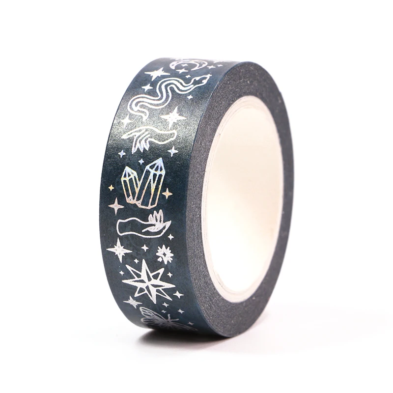 NEW 1PC 15MM*10m Silver Foil Divination Washi Tape Scrapbooking Masking Tape Office Adhesive Kawaii Stationery