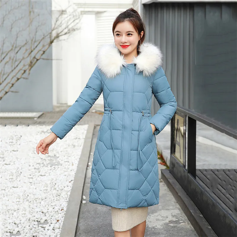 

Women Large Size Cotton Jacket 2019 Winter New Medium Long Slim Parkas Big Fur Collar Hooded Female Down Cotton Overcoat XIN063