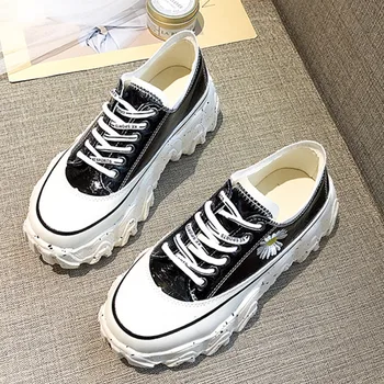 

Spring 2020 Woman Chunky Sneakers 7cm New Platform Wedges Shoes For Women Red Fashion Designers Lace Up Leather Casual Shoes