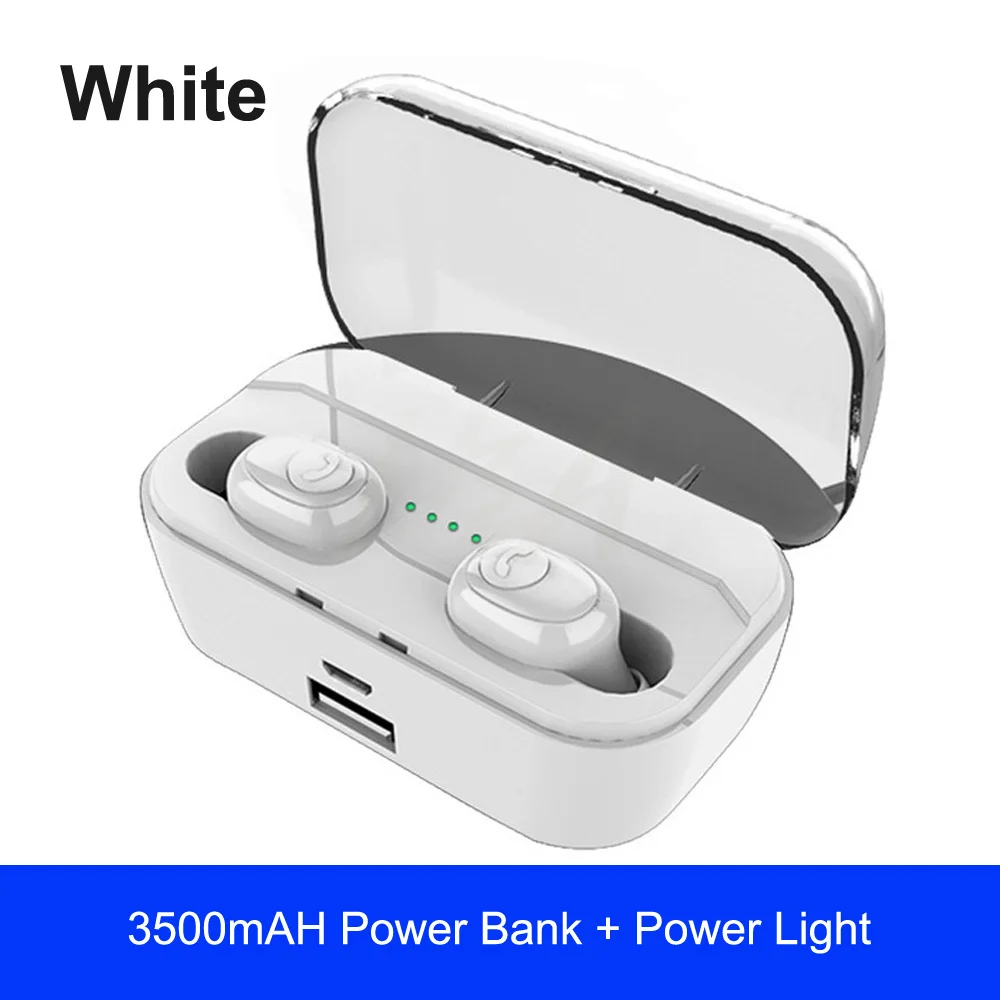 Беспроводные Bluetooth наушники 5,0, гарнитура, стерео спортивные Игровые наушники с зарядным устройством 3500 мАч, светодиодный, IPX7 водонепроницаемый - Цвет: Binaural White