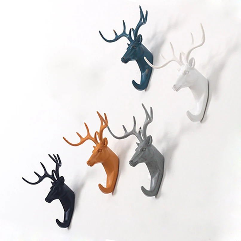 

5pcs/set 5 Different Colors Deer Decoration Hooks Creative Resin Animal Decorative Model Bathroom Wall Hooks Wall Hanging Hooks