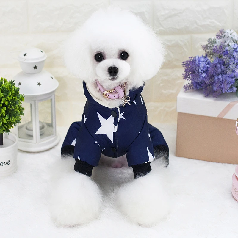 

Pet Dog Cotton Padded 4 Legged Clothes Stars Pattern Winter Hooded Jumpsuit Pets Coat Clothing Warm Hoodie Clothes For Dogs