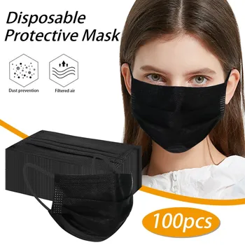 

40# 100pc Air Purifying Face Mask Cover Disposable Protective Black Mask 3 Layer Mouth Filter High Quality Fashionable Masca