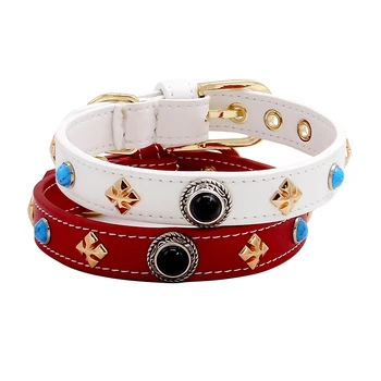 

Fashion Small Dog Collar Custom Designer Pet Cat Collar Necklace Dog Accessories Pure Handmade Genuiner Leather Puppy Collar