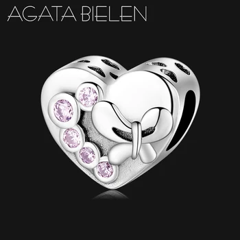 

Top quality 925 Sterling Silver Beads pink CZ Heart shape charms Fits Original europeu Bracelet Bangle Authentic DIY Jewelry