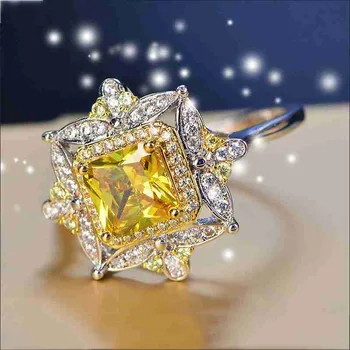 

Luxury Plated anillos Silver Citrine White Topaz Wedding Engagement Cocktail Party For Women AAAA zircon Ring Jewelry Wholesale