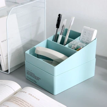

Jewelry Makeup Organizer For Cosmetic Multi Grids Assemble Container 2 Layers Office Storage Box Case For Office Color
