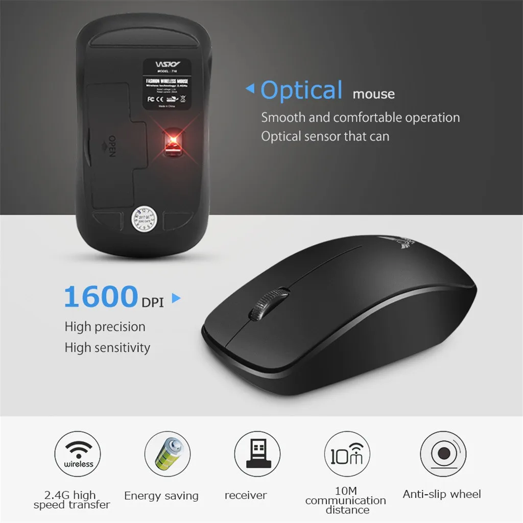 ZERODATE T16 Wireless Mouse USB Receiver Optical Sensor For PC Laptop Tablets