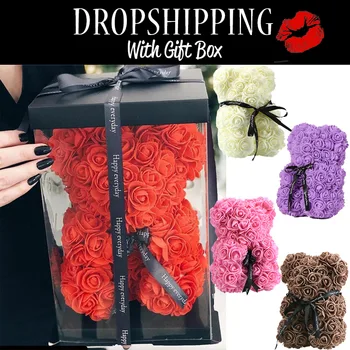 

2020 Hot Sale 25cm Soap Foam Bear of Roses Teddi Bear Rose Flower Artificial New Year Gifts for Women Valentines Gift Christmas