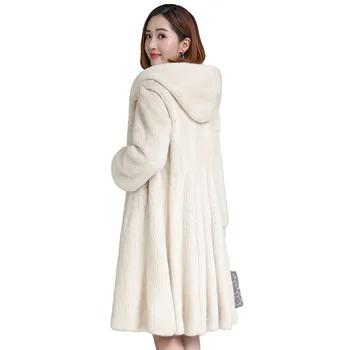 

New Winter Hooded Parker Fur Women's Imported Female Whole Mink Thick warm Fur Coat Womens Fur Jacket Slim Long overcoat