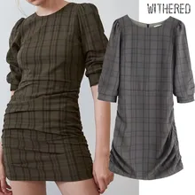 Увядшее вечернее платье женское английское винтажное элегантное клетчатое платье с круглым вырезом женское облегающее платье vestidos de fiesta de noche vestidos блейзеры