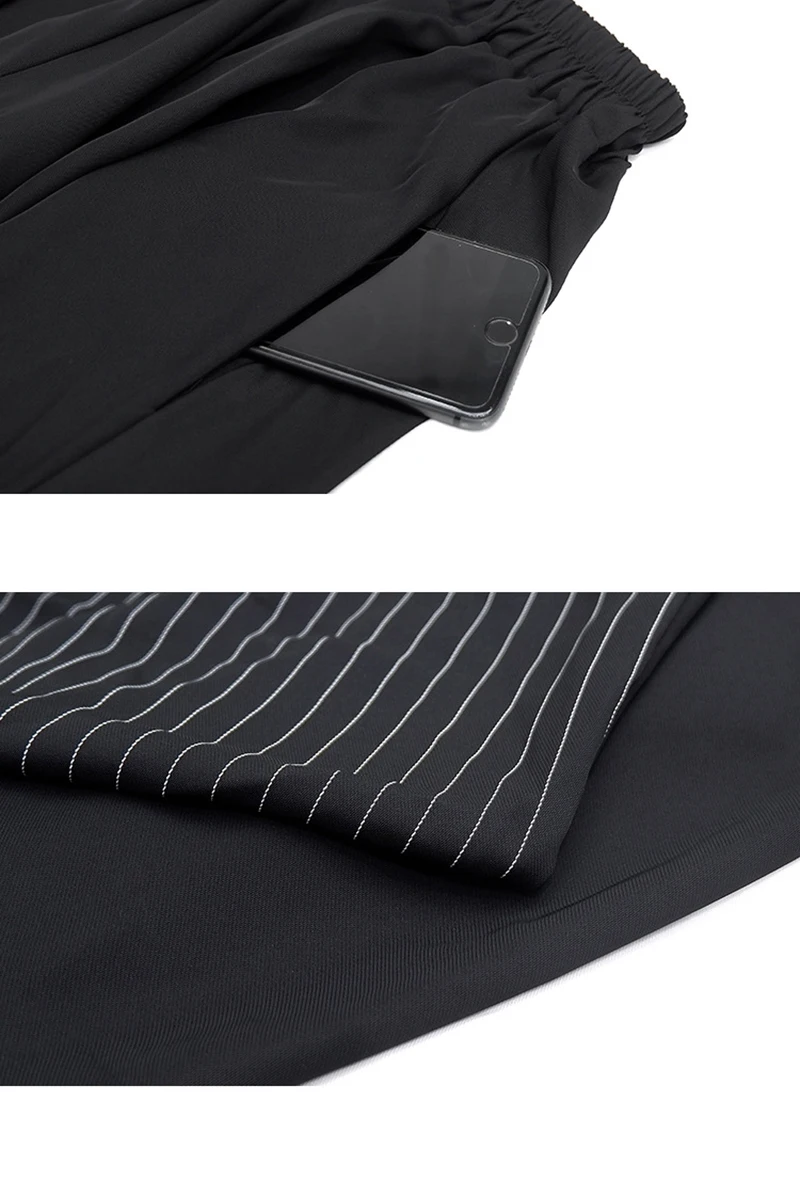 [EAM] High Elastic Waist Black Striped Split Long Harem Trousers New Loose Fit Pants Women Fashion Tide Spring Autumn 2020 1Z313