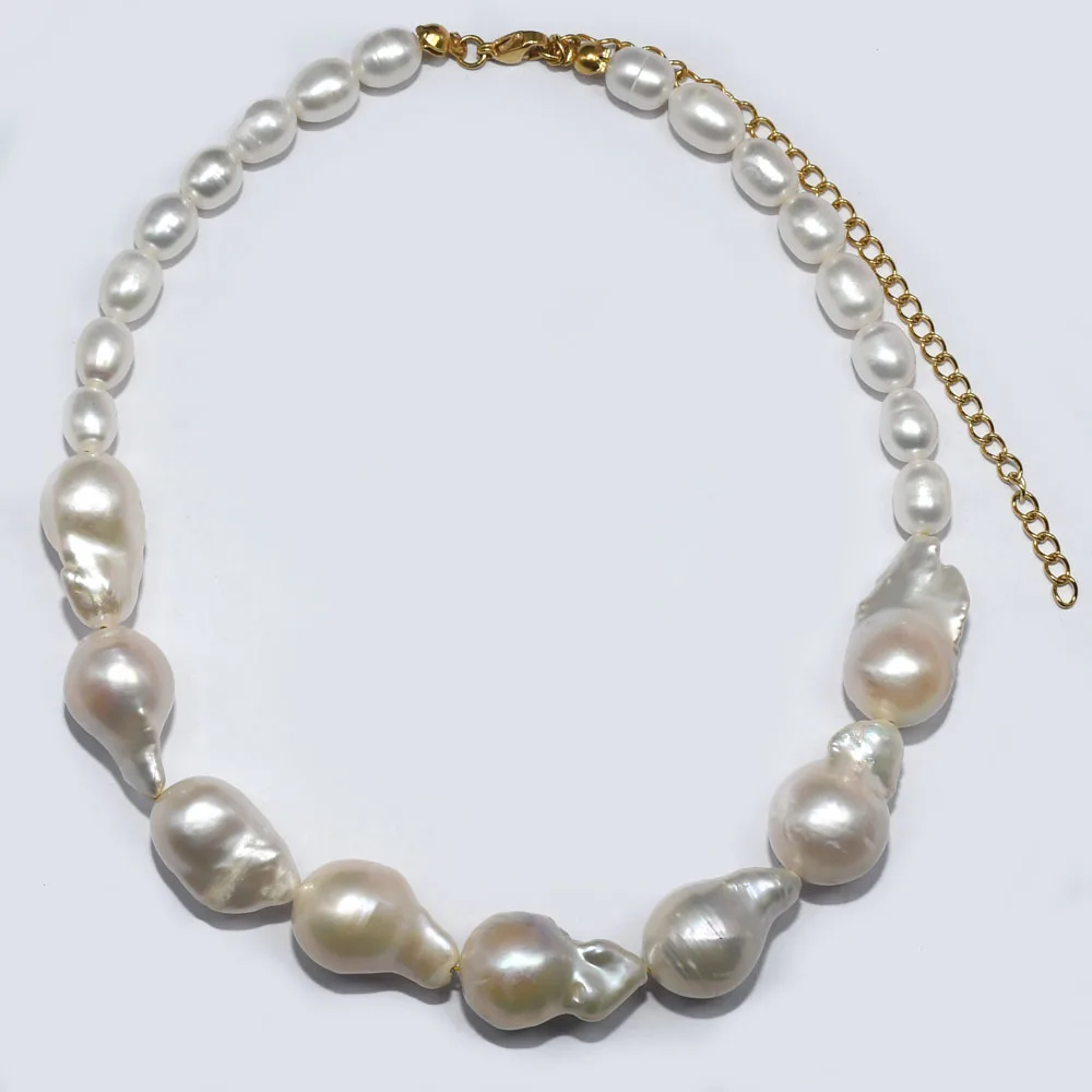 

KBJW Real Freshwater Baroque Pearl Necklace Choker Stainless Steel 24KGold-Plated Metal Necklace Customized Jewelry