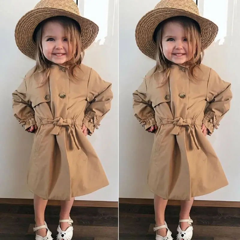 

Fashion Kid Baby Girl Clothes Long SLeeve Button Solid Coat Jacket Windbreaker Outwear Overcoat Snowsuit Trench Tops 2-7T