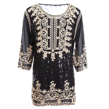 

BLINGSTORY Summer T-shirt Women Sequin Embroidery Plus Size Party Tops 3XL-5XL