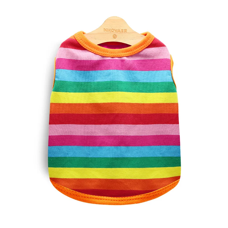 

Bright-Colored Vest Pet Clothes for Small Dogs Christmas Rainbow Stripe Party Puppy Costume Pure Cotton Refreshing Cats Clothing