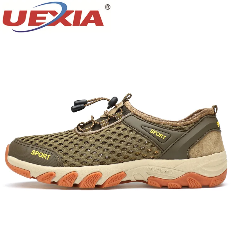 UEXIA Comfortable Men's Shoes Summer Walking Handmade Breathable Mesh Outdoor Sneakers For Spring Flats Comfortable Casual Shoe - Цвет: green