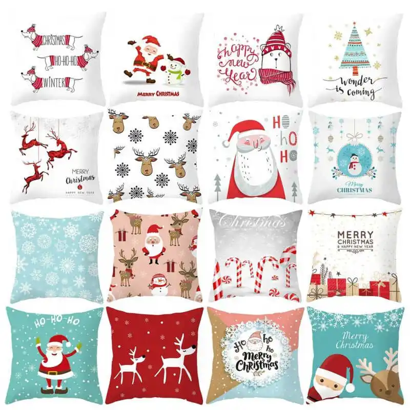 

2020 Cartoon Xmas Christmas Santa Claus Deer Cushion Cover Sofa Decorative Christmas Home Polyester Throw Pillowcase 45*45 cm