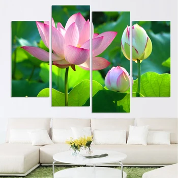 

Calligraphy Wealth Luxury Golden Flowers 4 Piece Art Lotus Picture Home Decor Canvas Modern Wall Prints Canvas Painting Interior