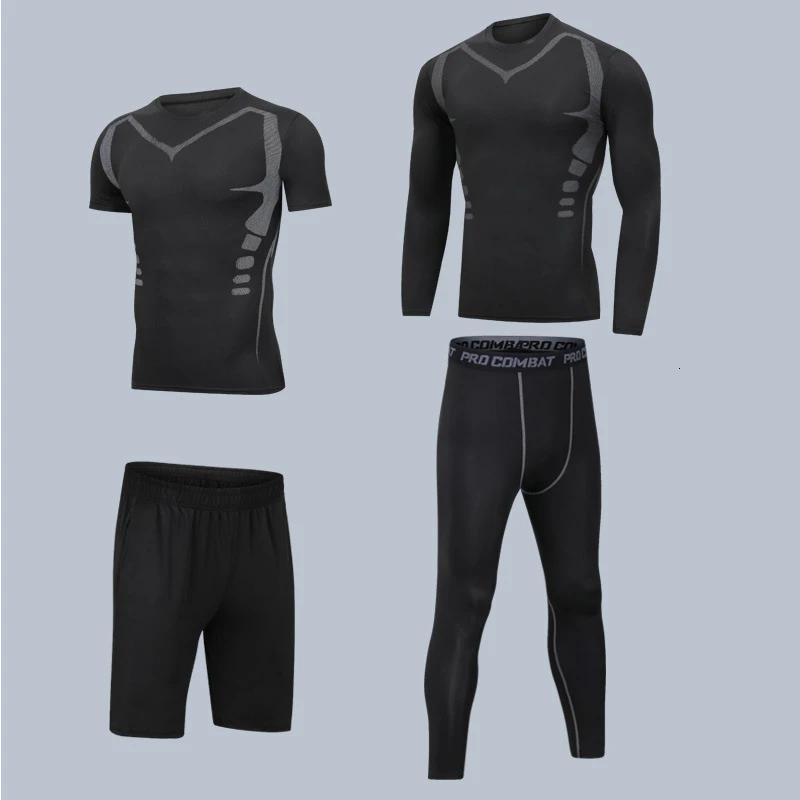 Men sportswear-4-2 Мужская спортивная одежда, Компрессионные спортивные костюмы, быстросохнущие комплекты для бега, одежда, спортивный костюм для бега, тренировок, тренажерного зала, фитнеса, спортивные костюмы, набор для бега - Цвет: Men sportswear-4-2