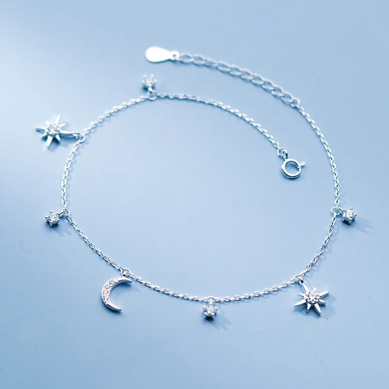 Star Of David And Moon Anklet Ornament Bracelet On The Leg Chain 925 Sterling Silve Fashion Jewelry Anklets For Women 21CM
