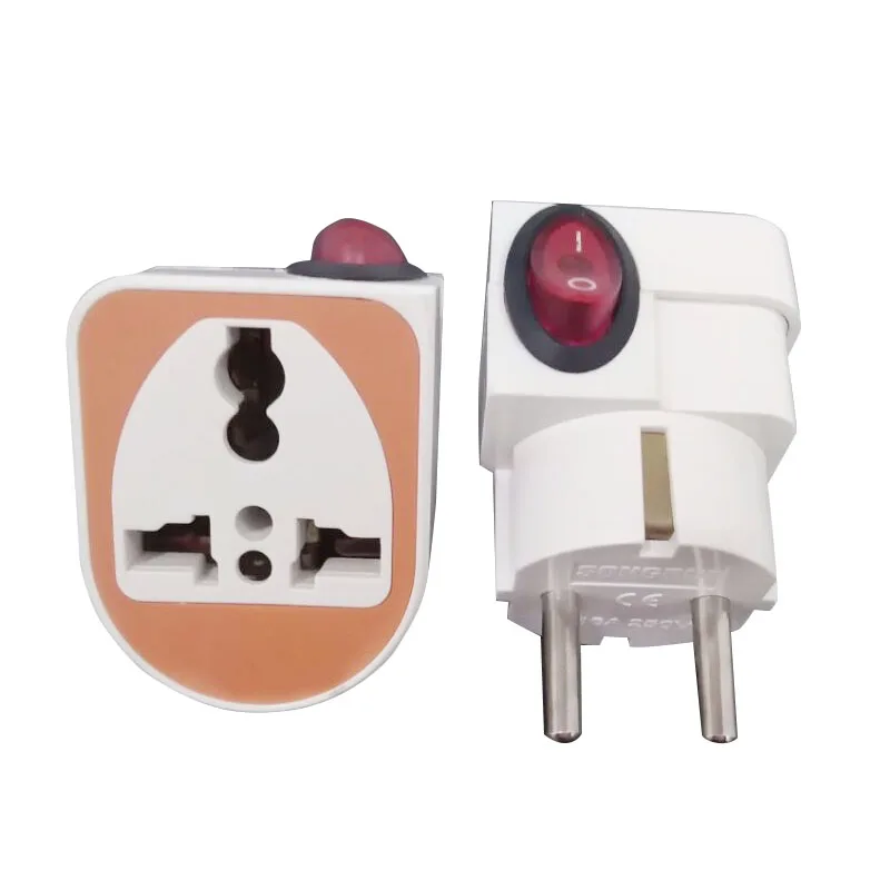 

Universal To EU Plug With Switch 250V 10A Portable Travel Adapter Plug Socket 4.8mm Electrical Plug Portable socket EU enchufe