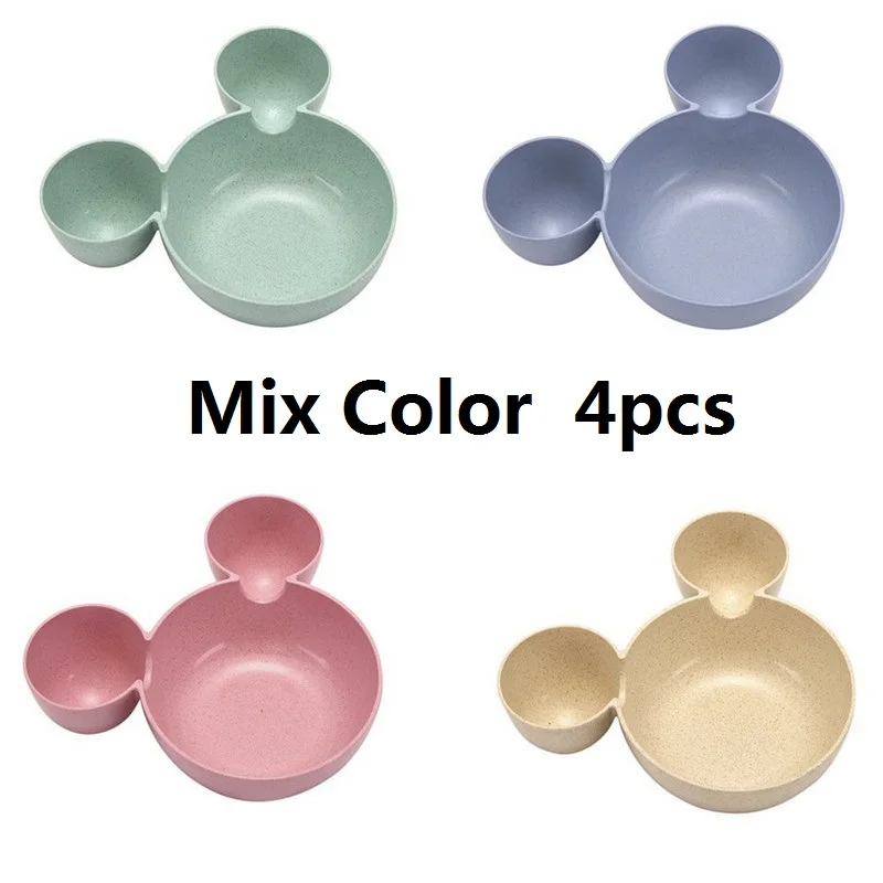 4pcs Color MIX 2 шт./компл. Мышь, рисунок Микки-Мауса чаши посуда тарелка для детей новорожденных риса кормушки Пластик тарелка для закусок посуда Коробки для обедов - Цвет: 4pcs Color MIX