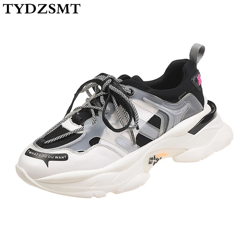 TYDZSMT/кроссовки на платформе с круглым носком; коллекция года; сезон весна; женская обувь на не сужающемся книзу массивном каблуке; черные женские кроссовки на шнуровке; обувь для папы; tenis feminino