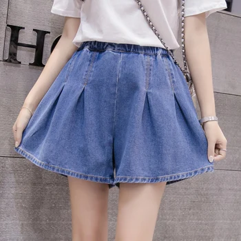 

2020 Summer High Waisted Female Students Large Size Shorts Women Casual Loose Elastic Waist Harem Denim Short Blue